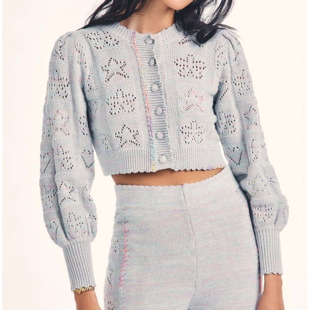 LoveShackFancy Cropped Cardigan Pointelle